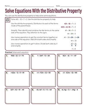 Seventh-grade algebra worksheet focusing on the distributive property to expand expressions Worksheet for expanding linear expressions using the distributive property in seventh-grade algebra
