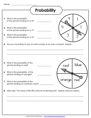 Worksheet for calculating experimental probabilities in physical science for seventh graders Seventh-grade experimental probability worksheet featuring real-world word problems