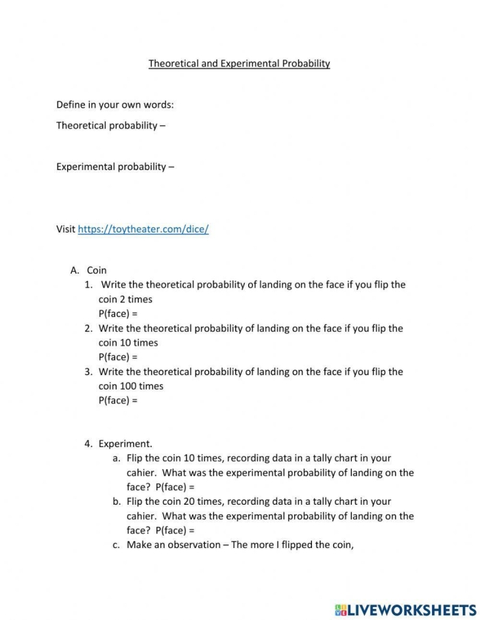 Worksheet for seventh graders on making predictions with experimental probability