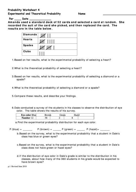 Experimental Probability Models Worksheet for Seventh Grade Math Students Seventh grade math worksheet featuring experimental probability models for classroom practice