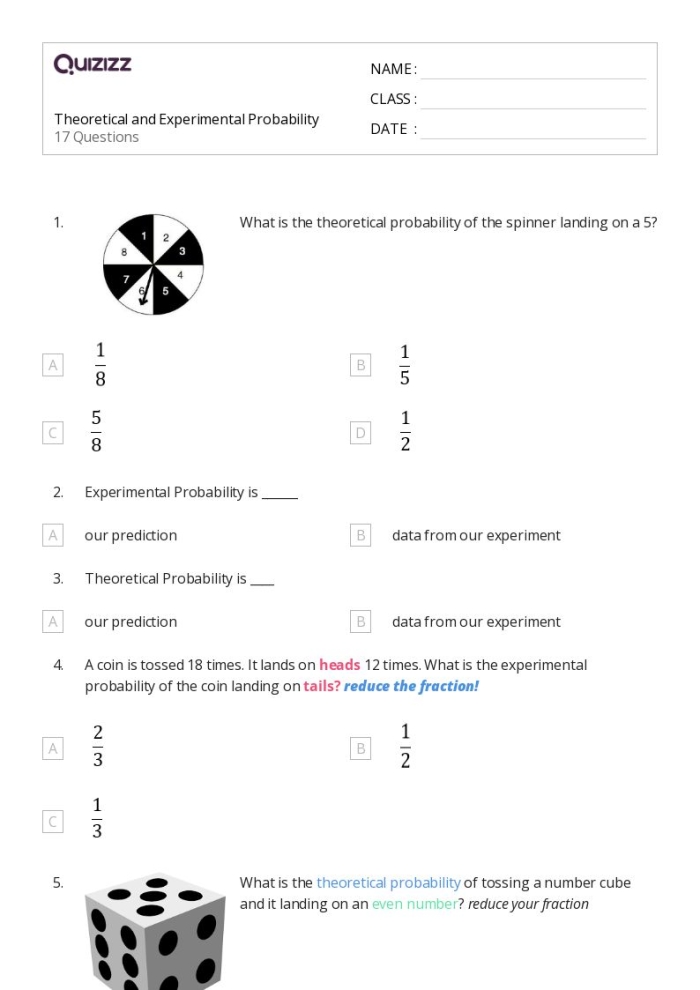 Experimental Probability Worksheet Number 20 for Physical Science Students Seventh grade math worksheet featuring real-world word problems for practicing experimental probability