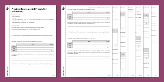 Seventh grade worksheet for calculating experimental probability and making data-based predictions