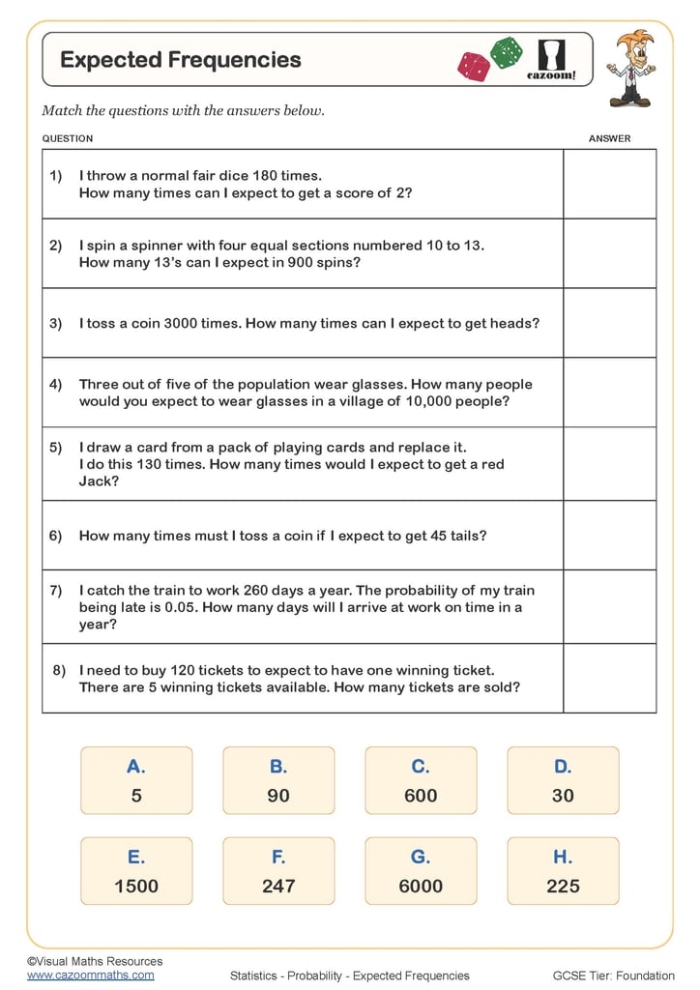 Worksheet on making predictions through experimental probability for seventh graders