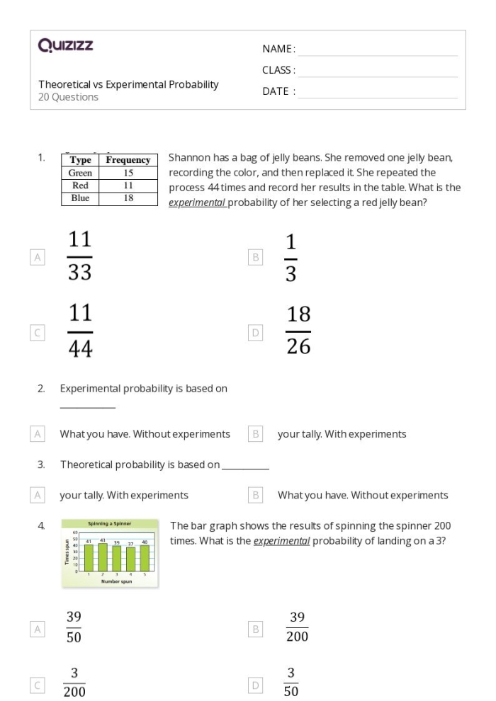 Experimental Probability Worksheet 24 Seventh Grade Physical Science Math Exercise A seventh grade student calculating experimental probability using real-world word problems on a math worksheet