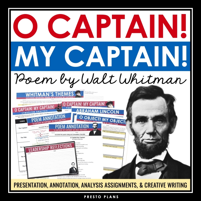 Seventh grade student completing a figurative language worksheet on Walt Whitman poem O Captain My Captain