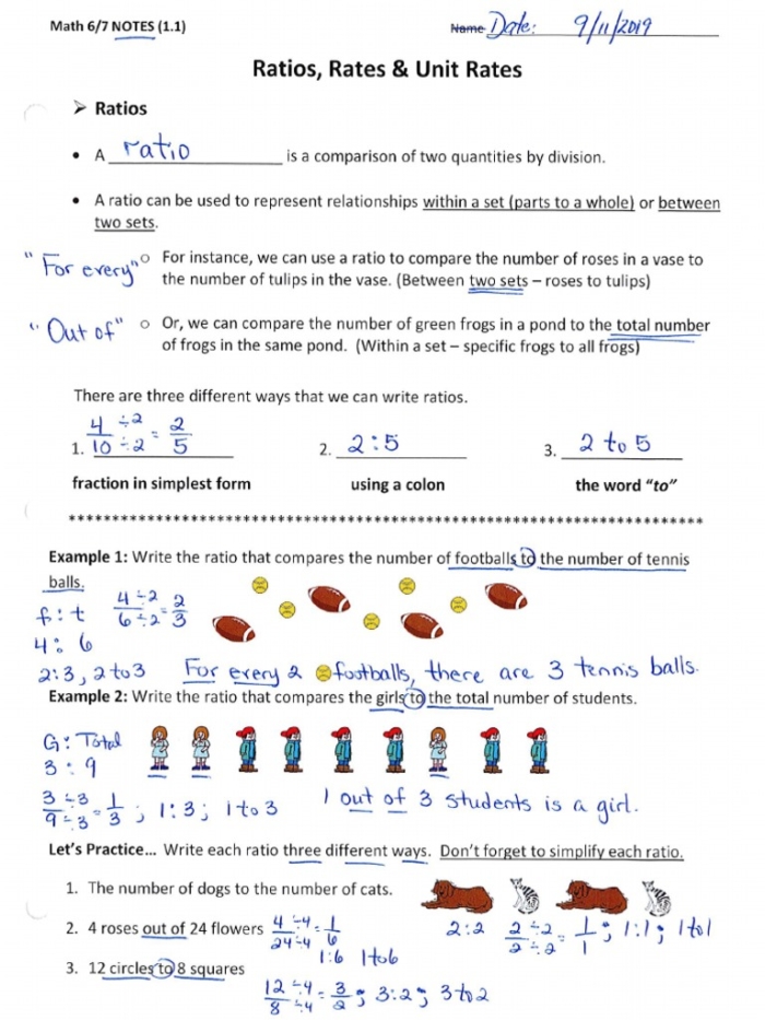 Seventh-grade math worksheet on unit rates using fractions with practical examples