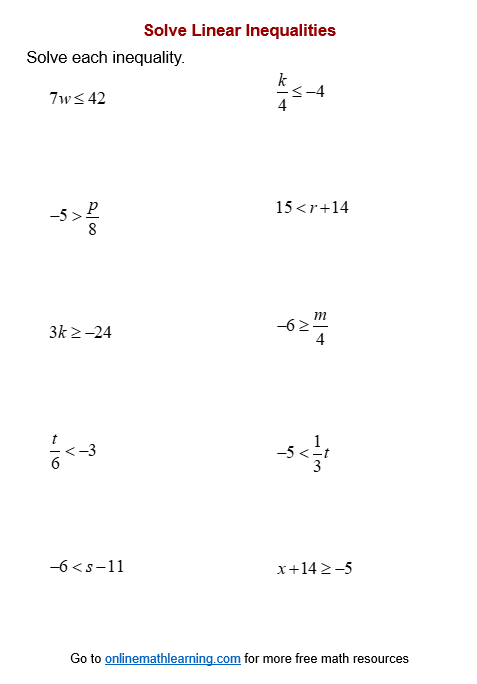 Seventh grade students practice writing and solving one-step inequality word problems on this math worksheet