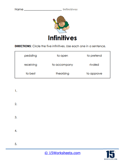 Infinitives and infinitive phrases worksheet designed for seventh-grade grammar skills