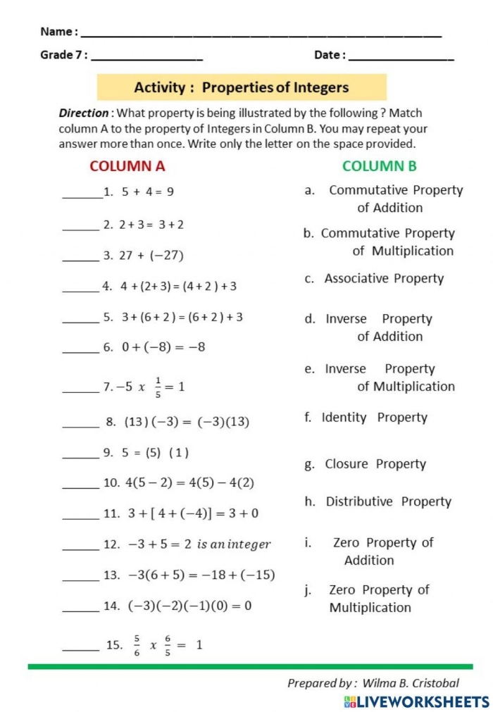 Visual guide to integer operations including multiplication and division rules with examples for middle school students Integer Operation Rules Handout worksheet showing addition and subtraction with positive and negative numbers for seventh grade math