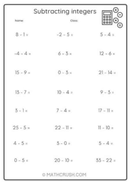 Integer Subtraction Rules Practice Sheet for Middle School Mathematics Learners Seventh grade student working through integer subtraction problems by converting them to addition on a math worksheet