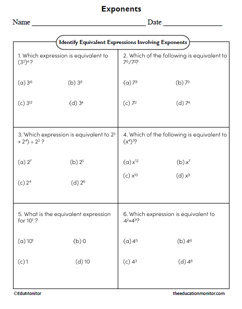 Seventh Grade Algebra: Identifying Equivalent Linear Expressions Worksheet Image 3 Worksheet for seventh graders focused on identifying equivalent linear expressions