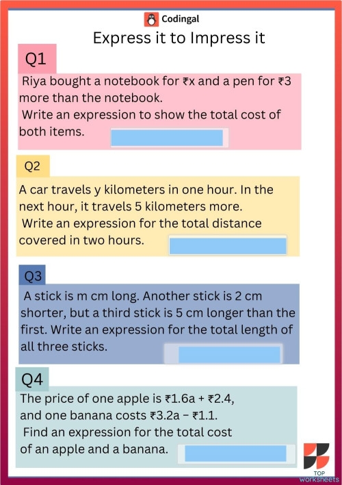 Educational resource for practicing subtraction of linear expressions in algebra Worksheet featuring subtraction of linear expressions for seventh-grade students