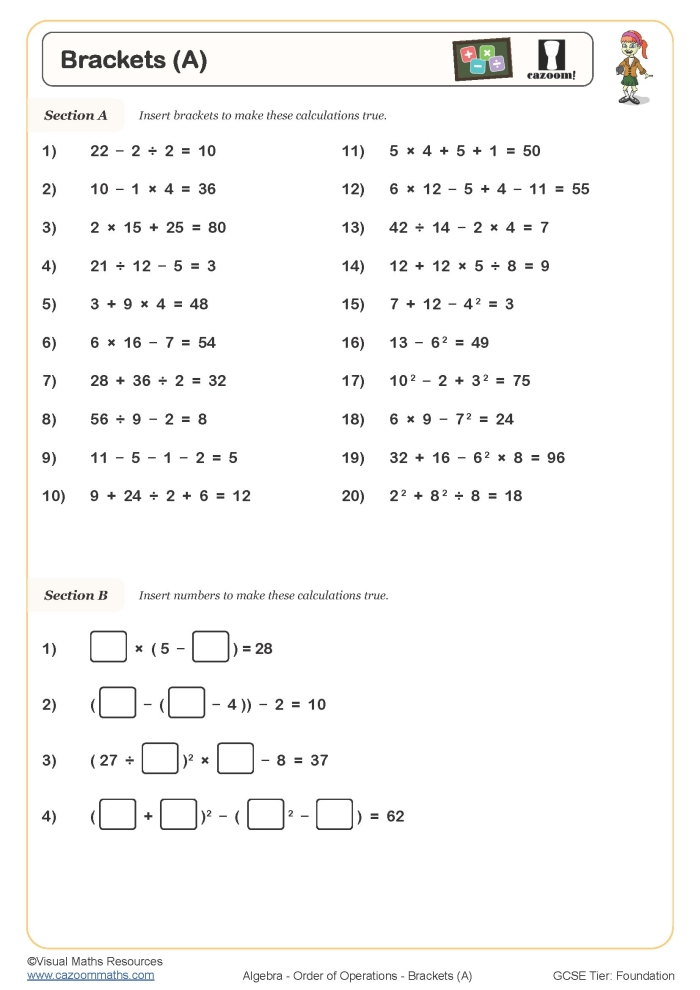 Worksheet focused on solving equations with parentheses for seventh-grade students