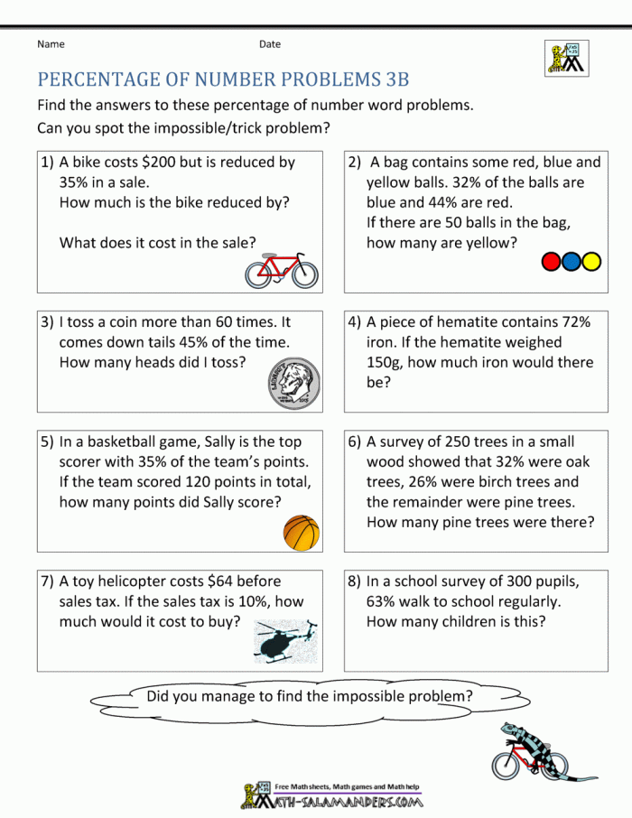 Seventh-grade students working on percent word problems in a math worksheet