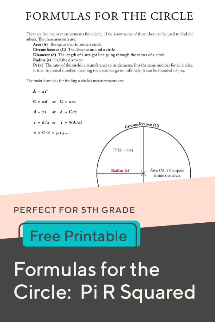 Seventh-grade math worksheet for practicing area calculations of circles Worksheet featuring Pi and Radius Squared concepts for seventh-grade students