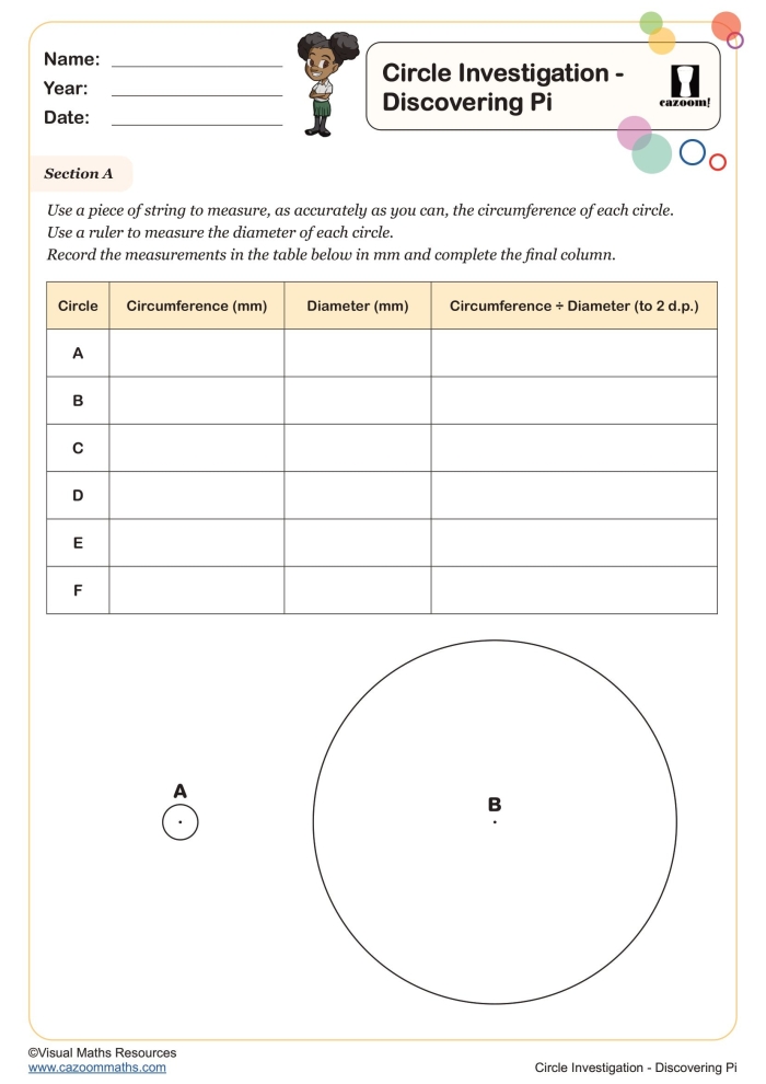 Area of Circles Pi Radius Squared Worksheet for Seventh Grade Math Practice 20 Seventh grade math worksheet focusing on calculating the area of circles using the pi radius squared formula