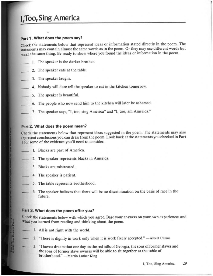 Analyzing Poetry Mother to Son by Langston Hughes worksheet for middle school readers Seventh grade worksheet on Analyzing Poetry Mother to Son by Langston Hughes