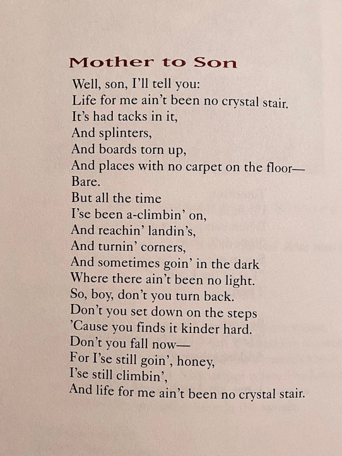 Analyzing Langston Hughes Poetry Mother to Son Worksheet for Middle Schoolers Seventh grade reading worksheet featuring the poem Mother to Son by Langston Hughes