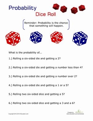 Probability Dice Practice With Probability Models Worksheet Number 20 A seventh grade math worksheet featuring dice probability problems for mixed operations practice