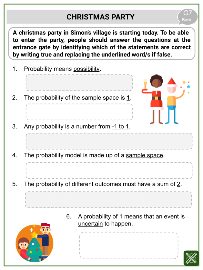 Seventh-grade students engaged in a probability models worksheet activity