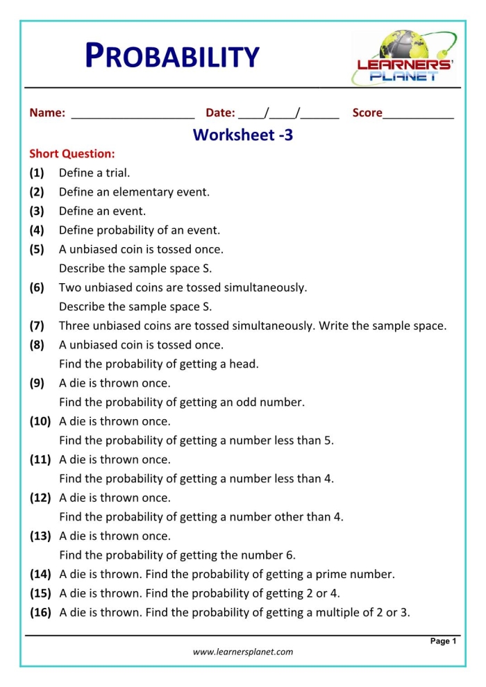Seventh grade math worksheet featuring geometry problems focused on creating and interpreting probability models