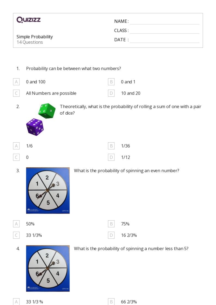 Worksheet for teaching experimental probability concepts to seventh graders Seventh-grade students working on an experimental probability models worksheet