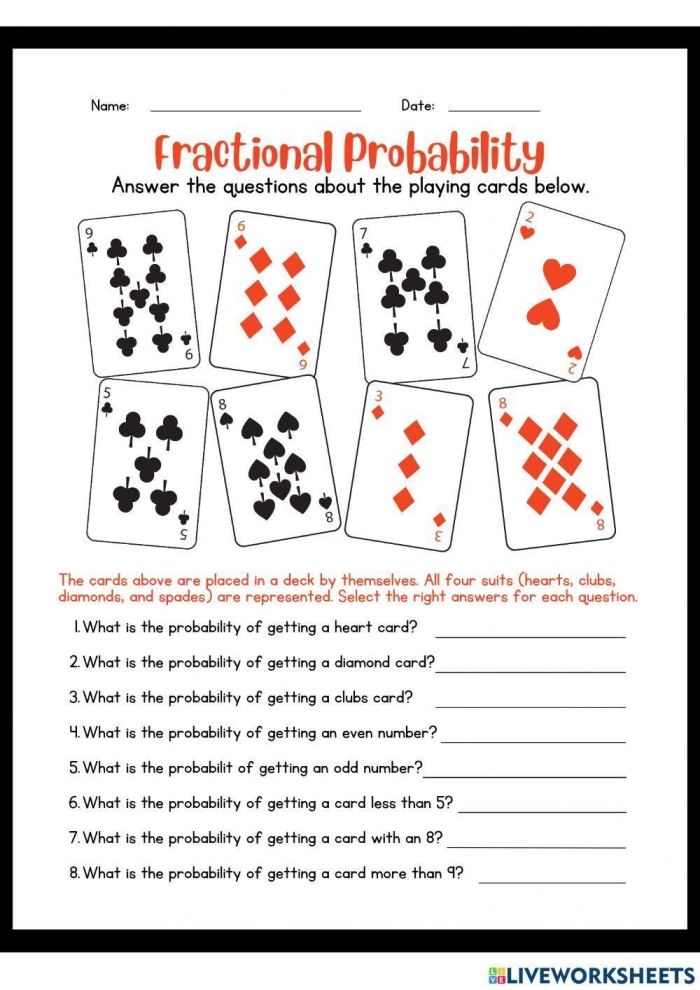 Worksheet focusing on probability calculations in everyday situations for seventh graders