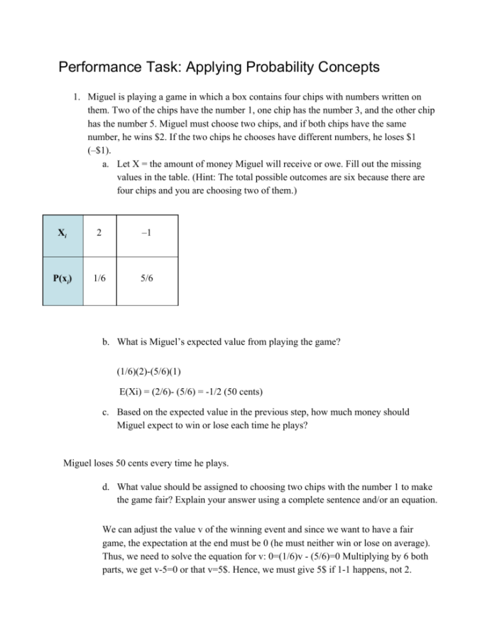 Students engaging with the Probability Performance Task worksheet in a vibrant classroom setting