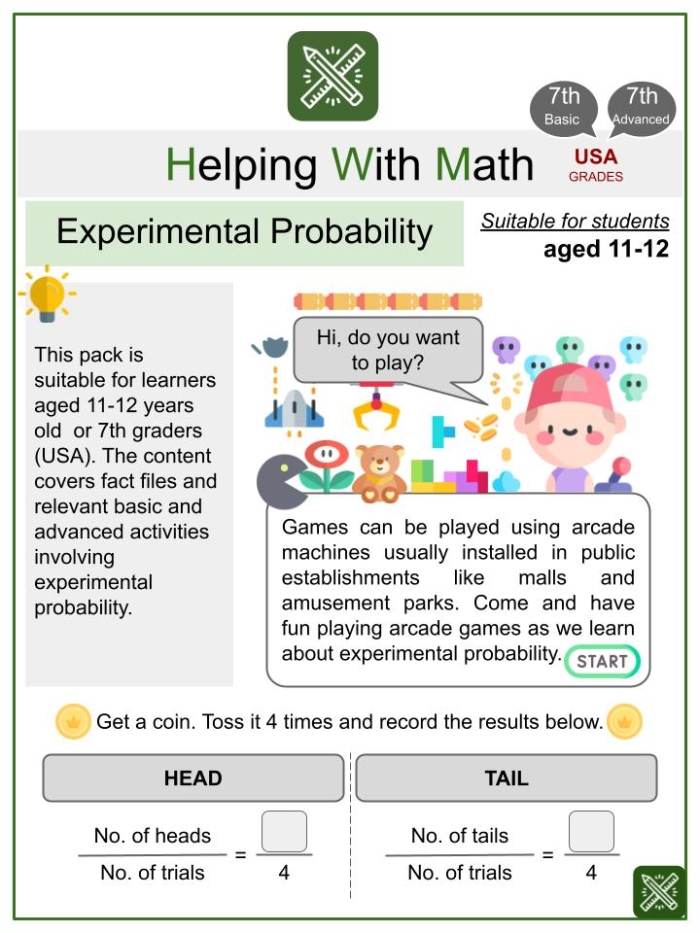 Seventh grade students engaged in a probability performance task worksheet titled A Festival of Fun