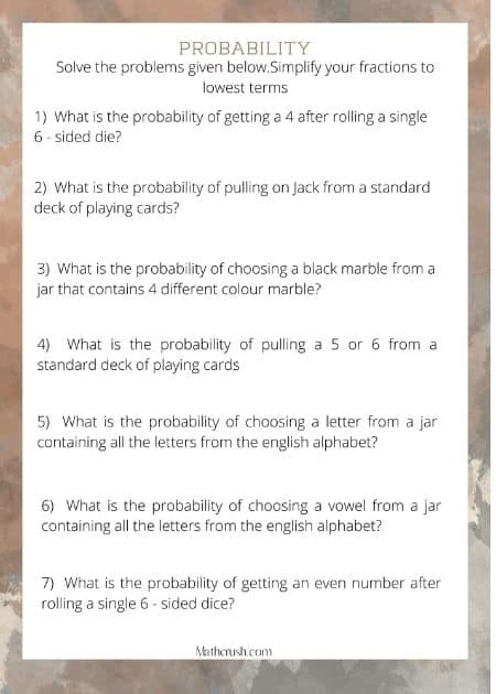 Seventh grade students engaged in a probability performance task worksheet focused on multiplication concepts