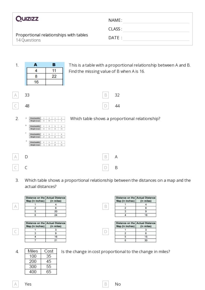 Students working through a table exercise to determine if quantities show proportional relationships by comparing ratios between columns