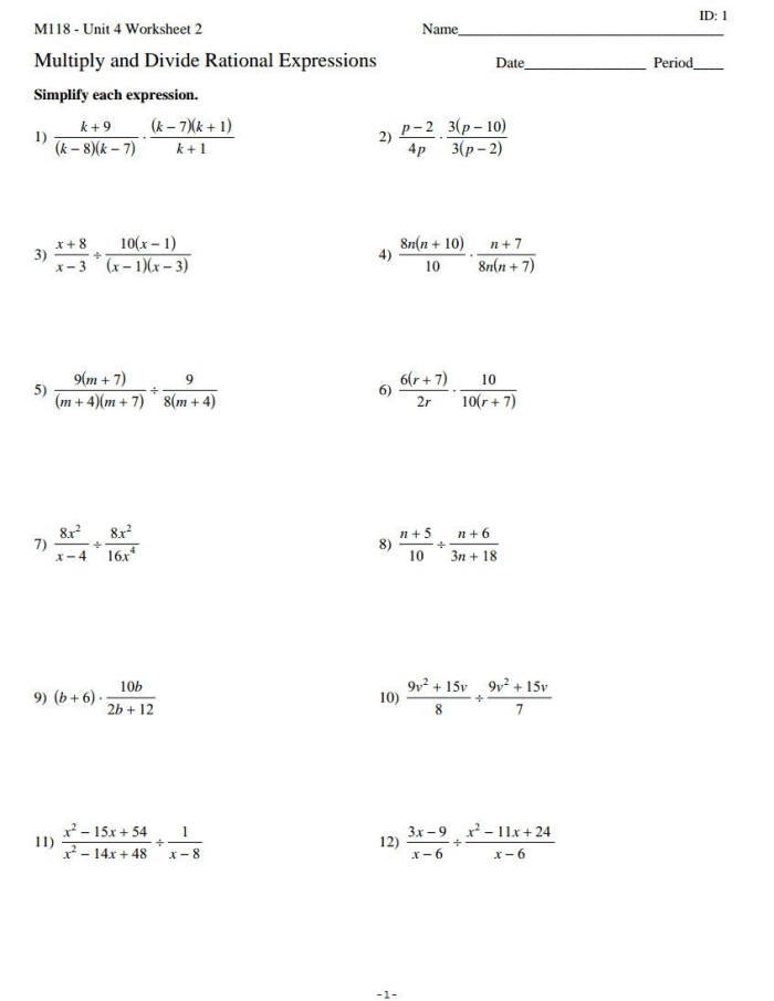 Seventh-grade worksheet on multiplying and dividing rational numbers, including fractions and decimals Worksheet for practicing multiplication and division of rational numbers for seventh graders