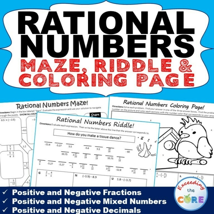 Worksheet for practicing adding and subtracting rational numbers with fractions and decimals
