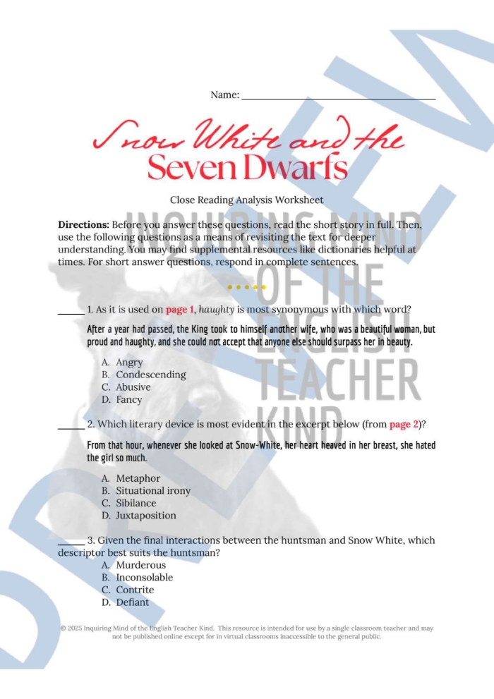 Seventh grade reading comprehension worksheet featuring a Jack London White Fang excerpt and analysis questions