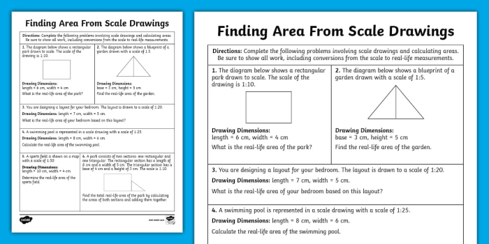 Find Areas Using Scale Drawings Worksheet 11 Seventh grade math worksheet featuring geometry problems for calculating areas from scale drawings