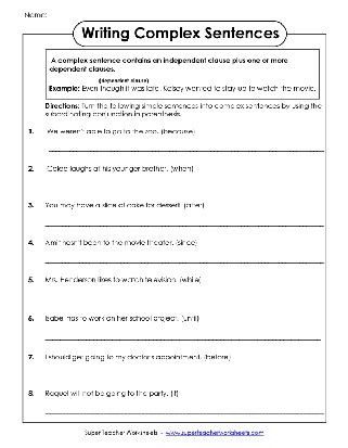 Seventh grade worksheet for identifying simple compound complex and compound-complex sentences
