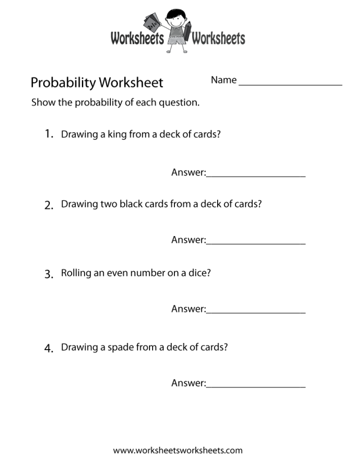Seventh grade probability of simple events worksheet covering mixed operations