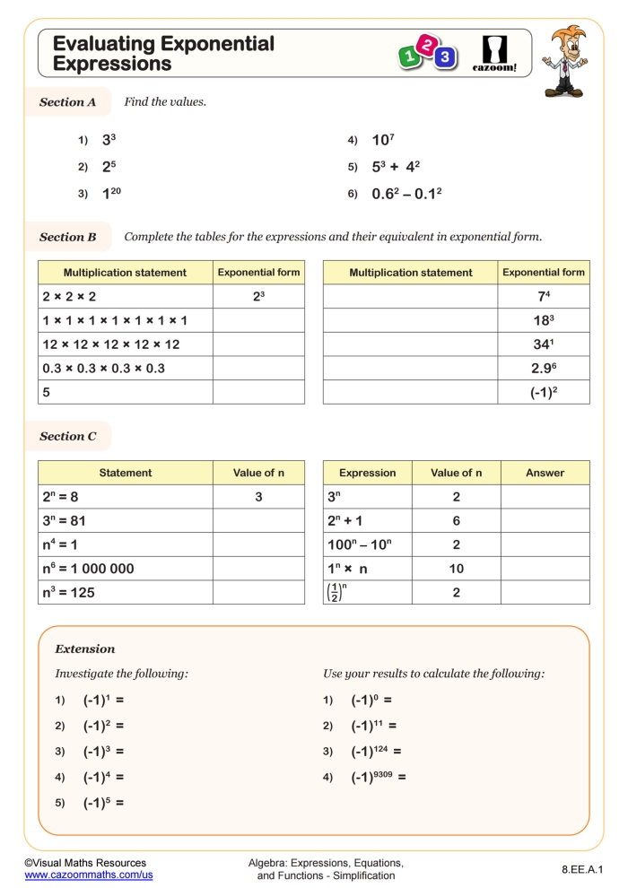 Worksheet image for seventh graders on writing and evaluating expressions in skateboarding scenarios