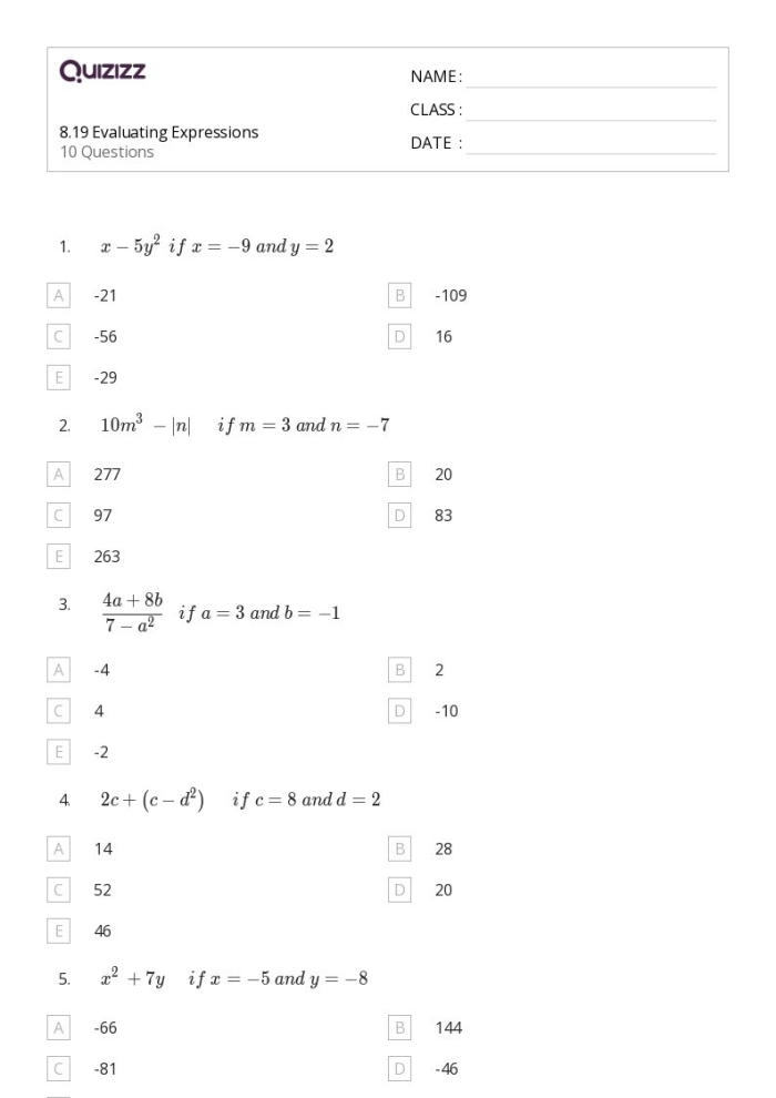 Worksheet for seventh graders on writing and evaluating expressions through engaging word problems