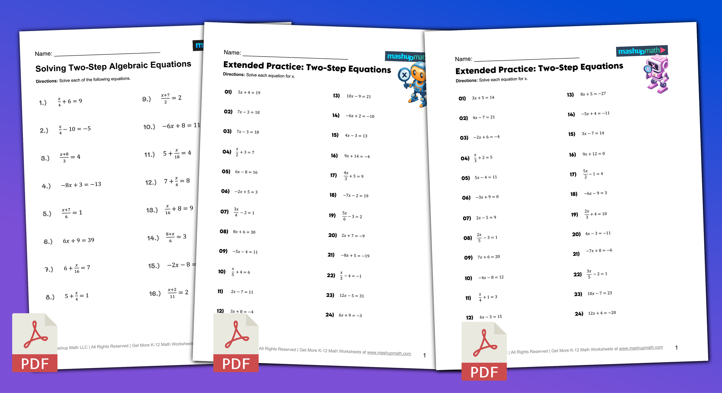 A seventh grade math worksheet featuring a travel-themed word problem for practicing two-step equations