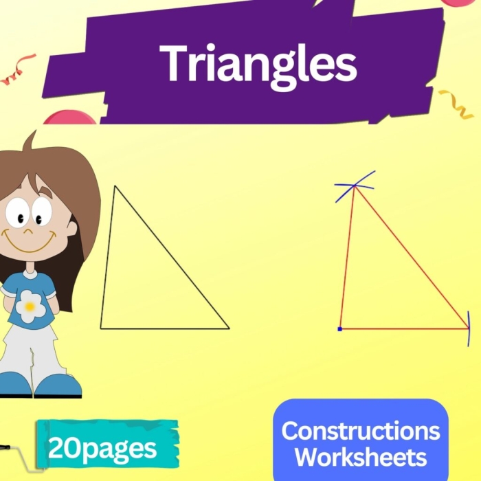 Constructing Triangles Given Conditions Worksheet 18 Seventh grade math worksheet page illustrating geometry problems for constructing triangles given specific side and angle conditions