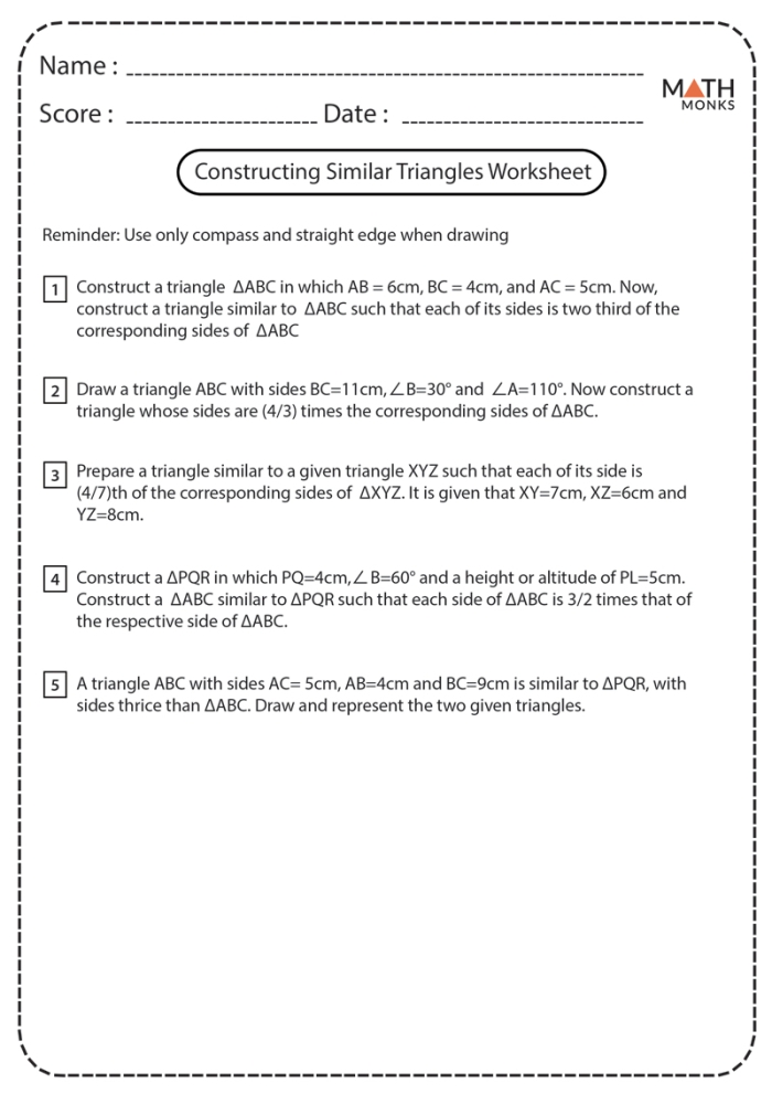 Triangle Geometry Worksheet How Many Triangles Can Be Created 15 Seventh grade geometry worksheet showing different triangle side lengths and angles for a ratios and proportions lesson