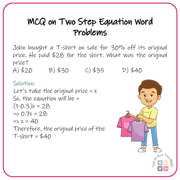 Seventh-grade students solving two-step equation word problems on a worksheet