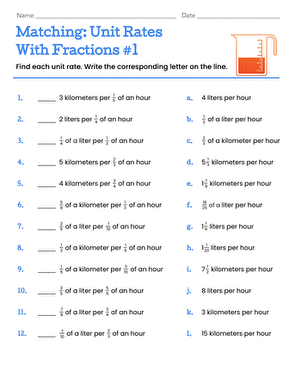Seventh grade student using a worksheet to calculate unit rates involving fractions for a geography lesson