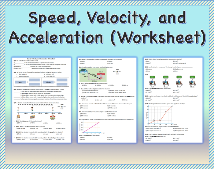 Worksheet for calculating velocity with examples for seventh graders