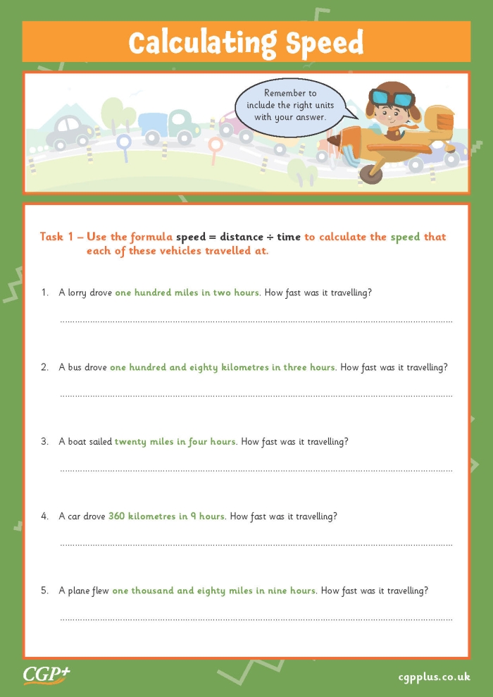 Worksheet for calculating velocity involving time and distance for seventh graders