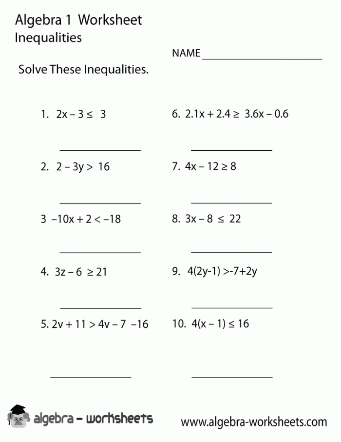 Students working on solving one-step inequalities on a worksheet designed for seventh graders