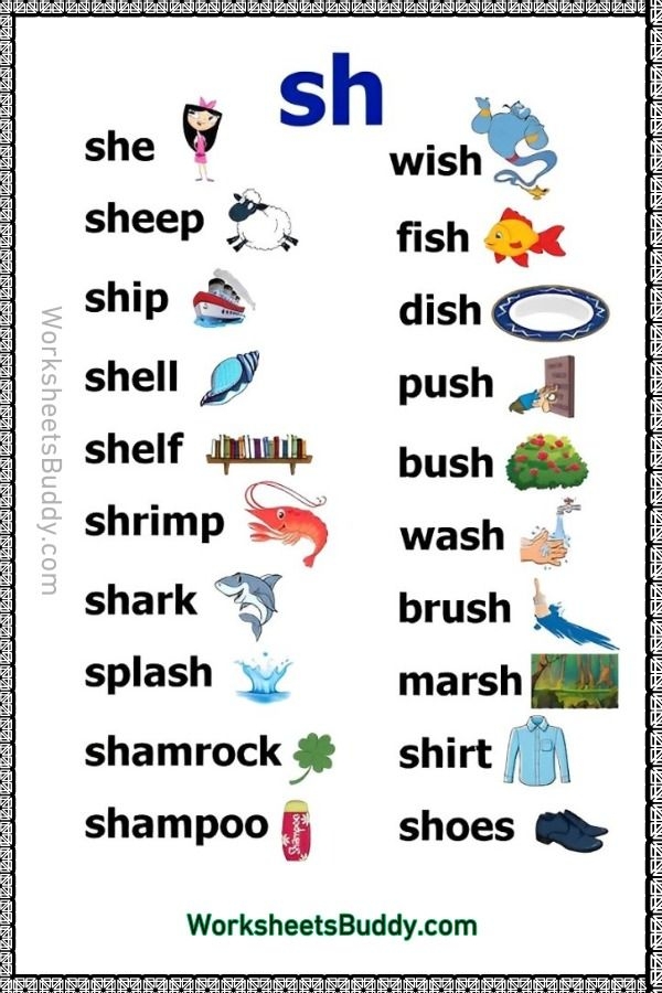 Worksheet featuring the letter SH for preschoolers to identify words that begin with the sh sound