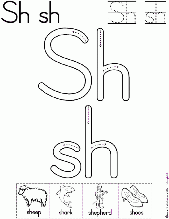 Worksheet featuring activities for identifying words that begin with the "sh" sound for young learners