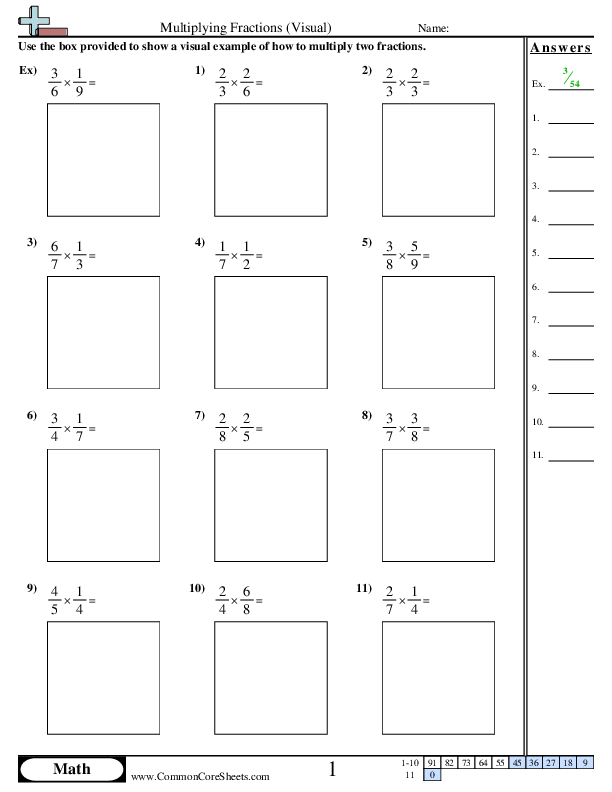 Students actively engaging in a worksheet that illustrates multiplying fractions using area models